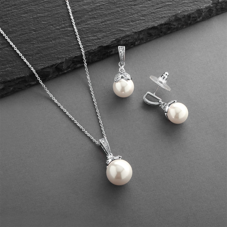 CZ and Light Ivory Pearl Drop Wedding Set