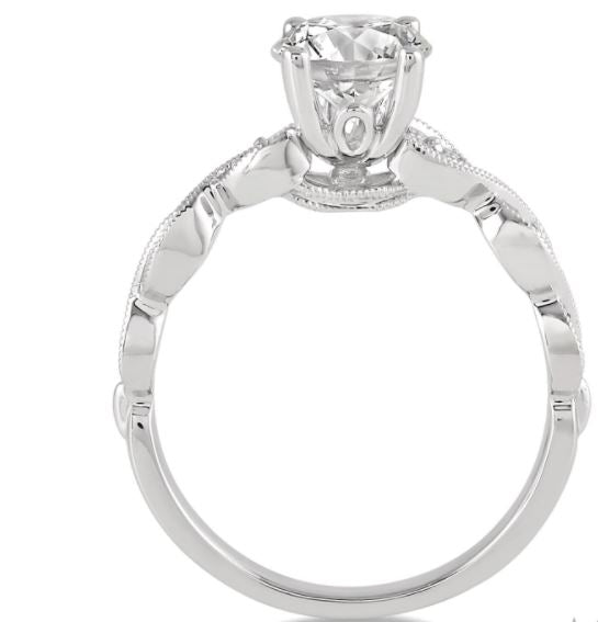 14K White Gold Vintage Engagement Ring with Milgrain Finish
