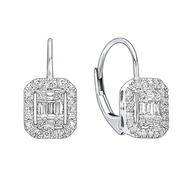 Diamond Rectangular Halo Earrings in 14k White Gold (1/3ctw)