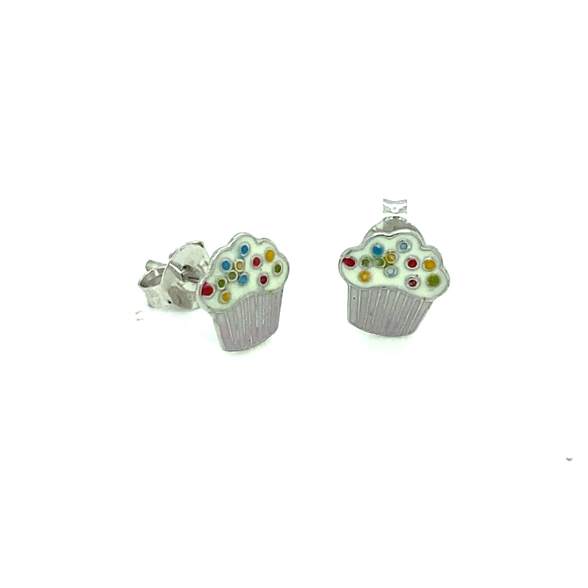 Sterling Silver Enameled Cupcake Earrings - Lambert Jewelers