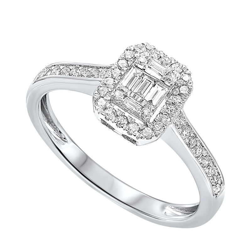 Rectangle engagement ring clearance with halo